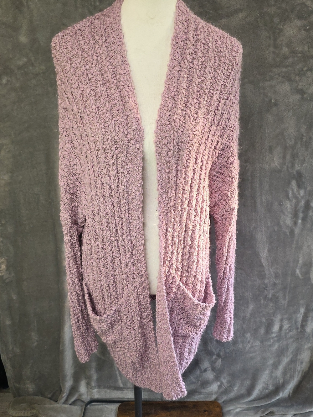 Open-Front Chunky Knit Cardigan in Dusty Lavender